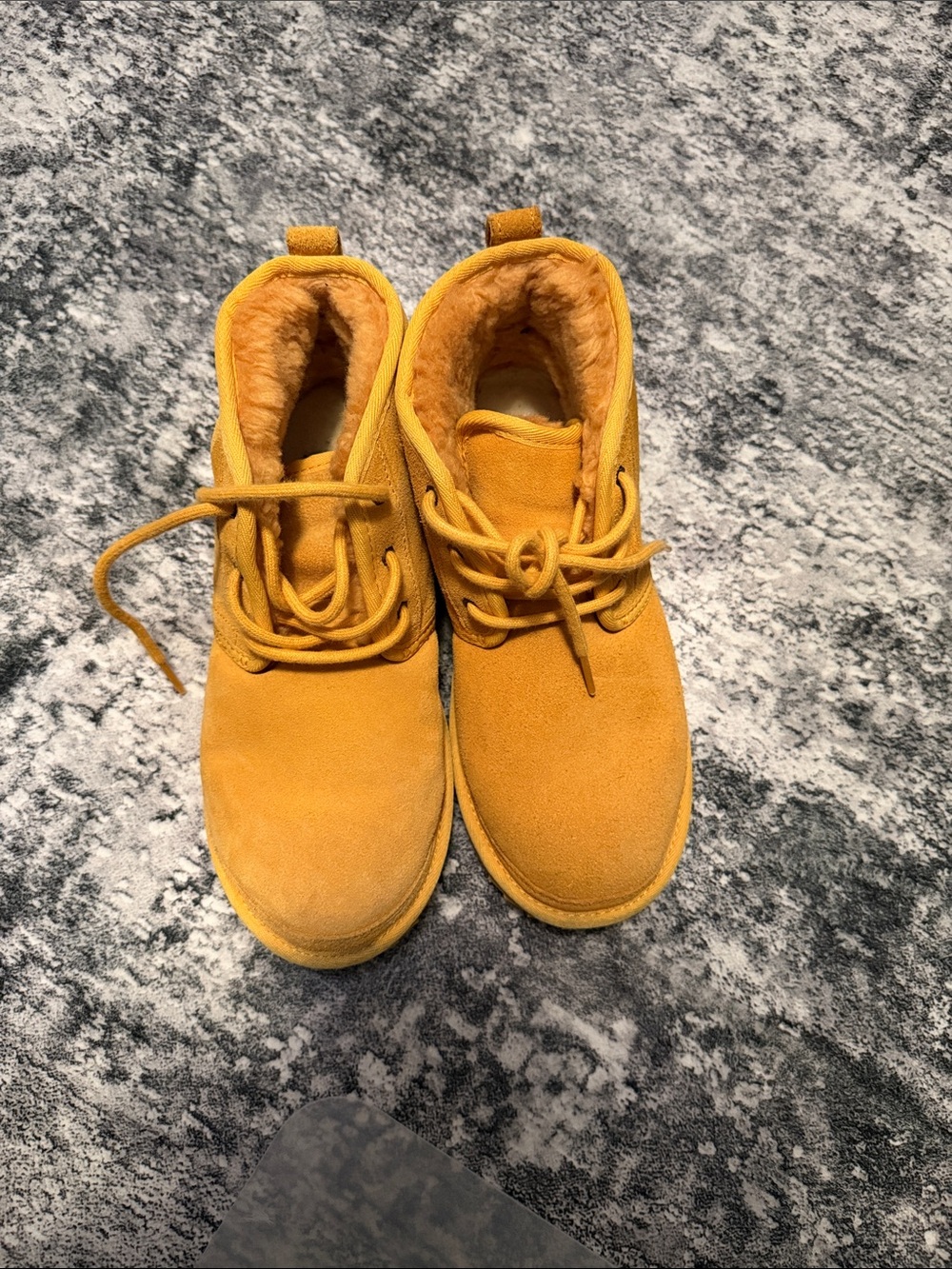 UGG Kids Yellow Suede Lace-Up Boots with Plush Lining